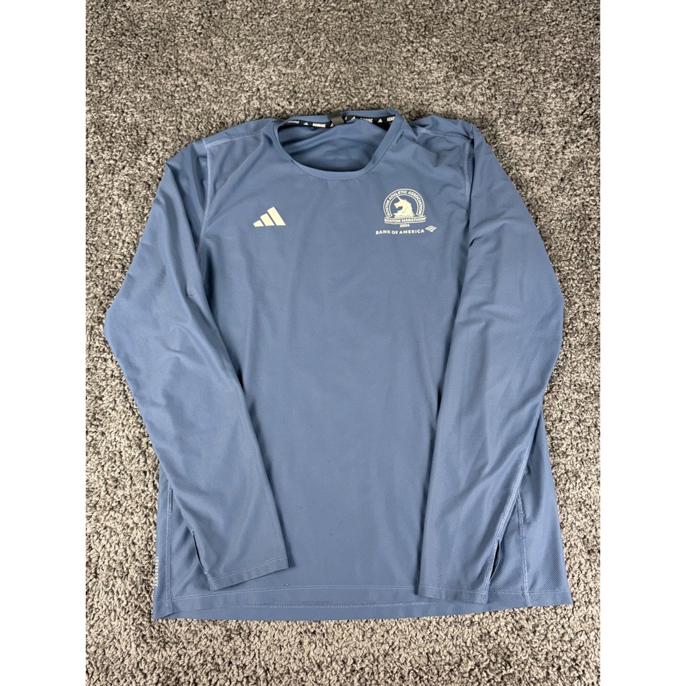 Adidas 2024 Boston Marathon Running Shirt Mens Medium Blue Long Sleeve IS9546